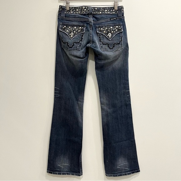 26x30 Miss Me Women's Low Rise Boot Cut Jeans - Dark Blue with Silver Accents - Picture 5 of 13